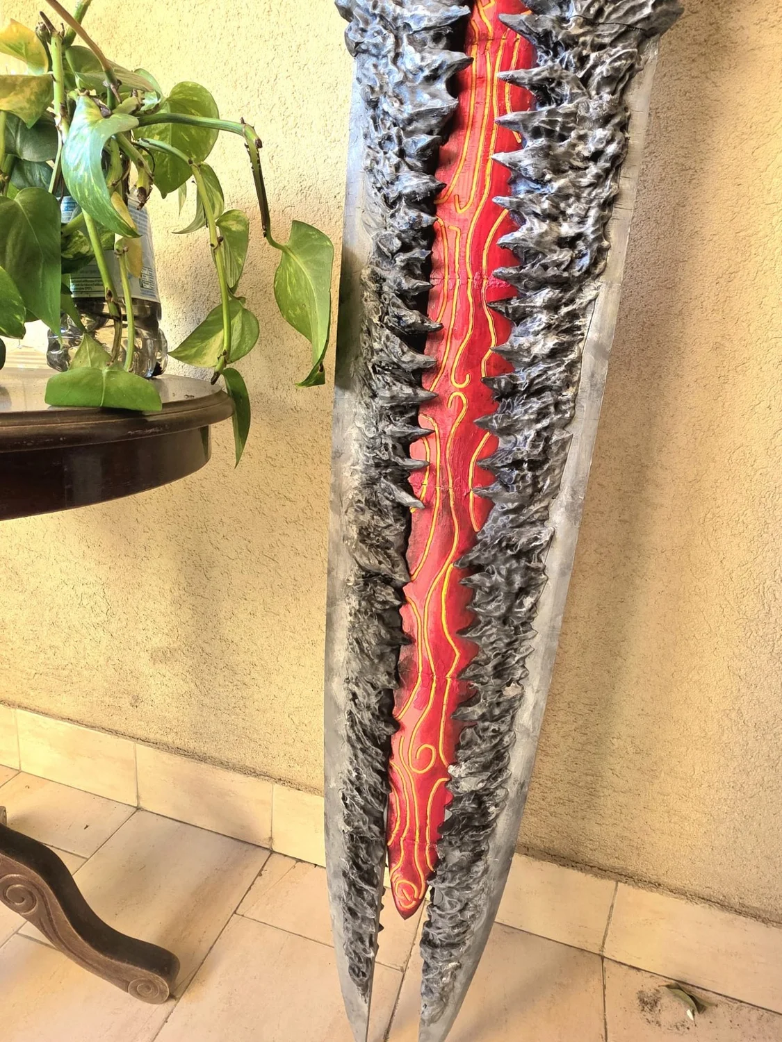 Close-up of the multicolour blade and textured details